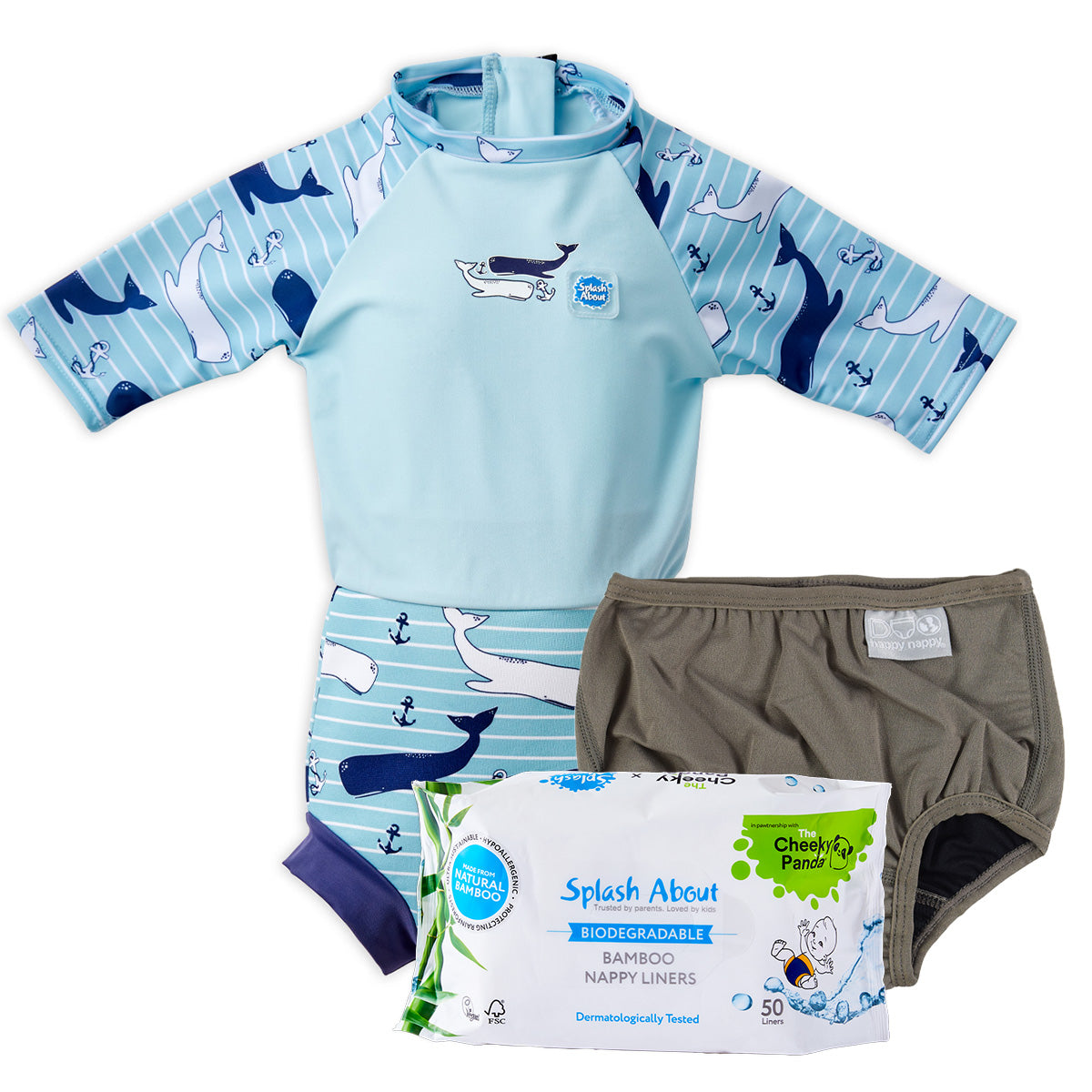 Happy Nappy™ Sunsuit, Silver Lining Nappy Wrap & Liners Bundle