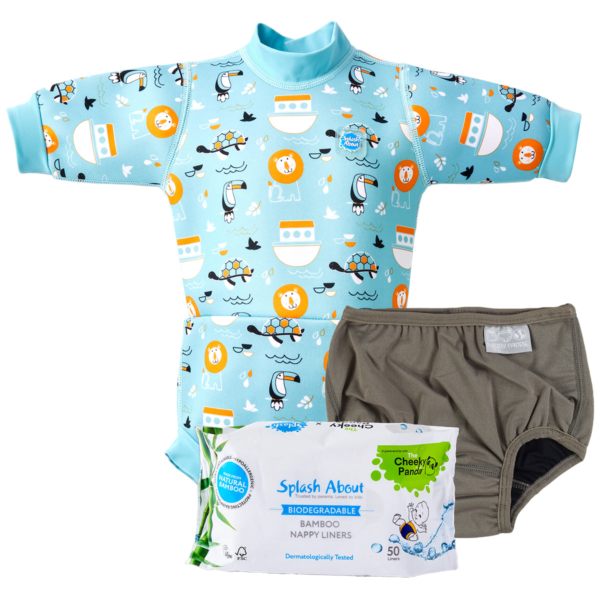 Happy Nappy™ Wetsuit, Silver Lining, Nappy Liners Bundle