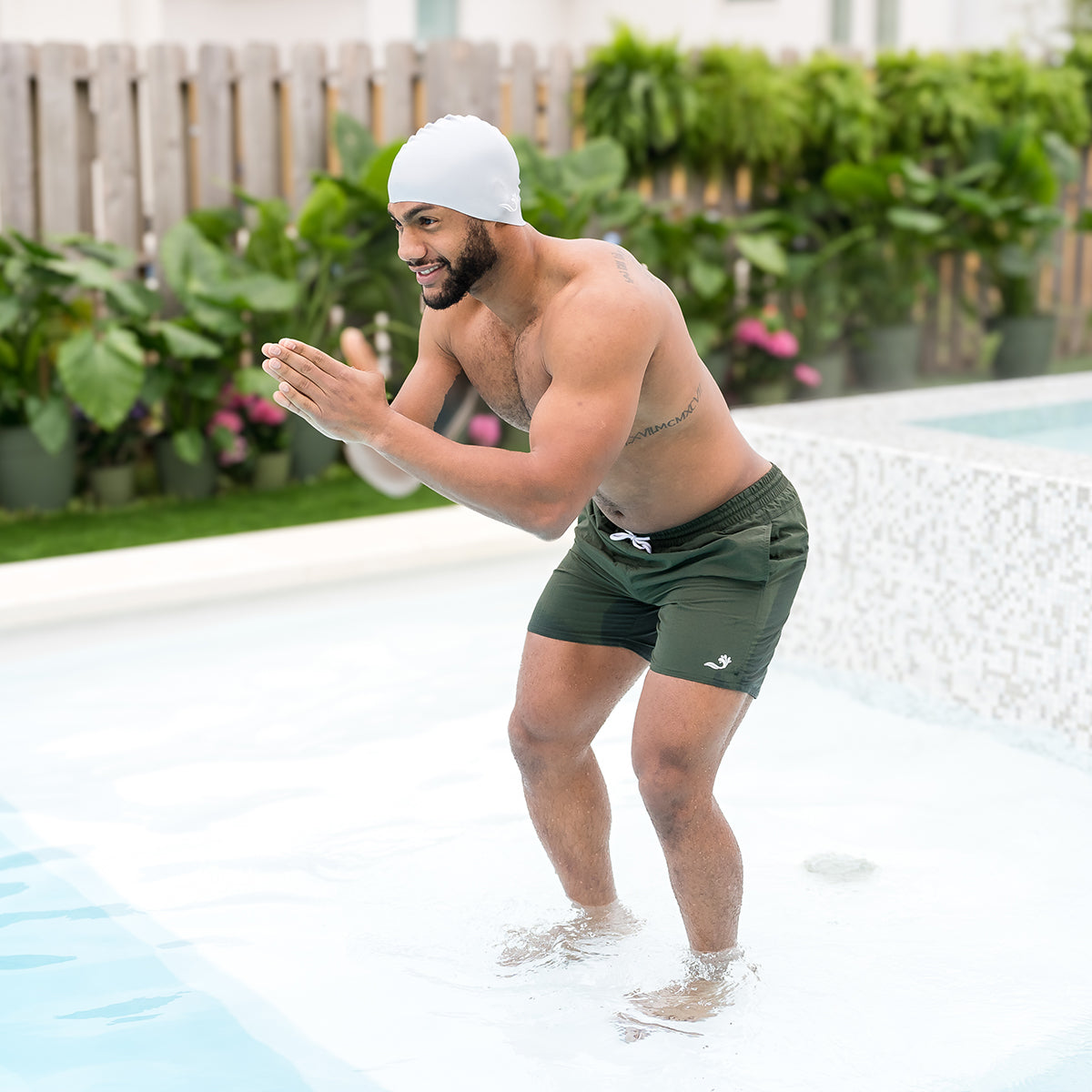 Men Shorts & Silicone Swim Hat Bundle