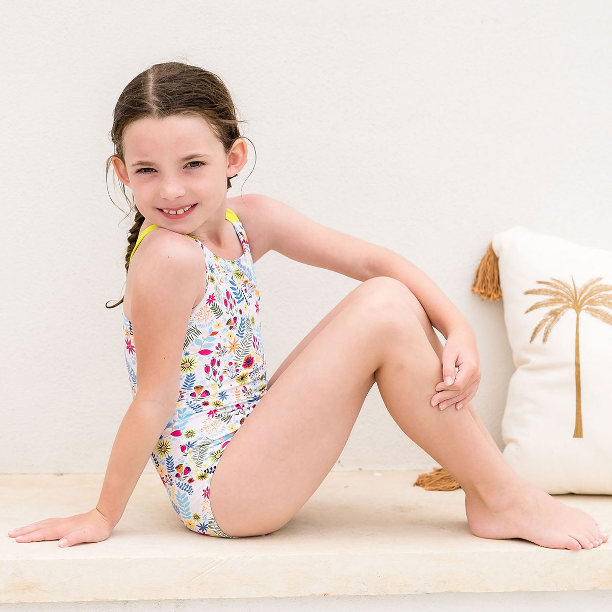 Girls Swimming Costume Jungle Lime