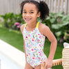 Girls Swimming Costume Jungle Lime