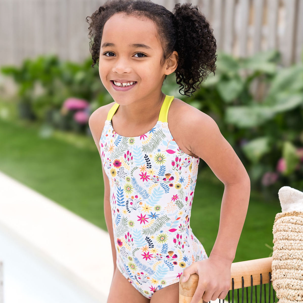 Girls Swimming Costume Jungle Lime