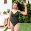 Ladies Swimming Costume Tummy Control Forest Green